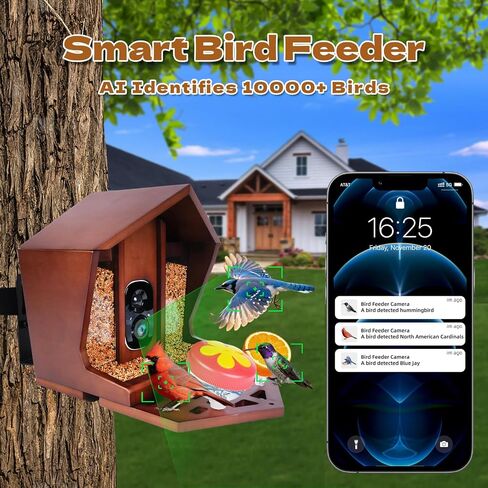 تغذية الطيور الذكية مع الكاميرا بالطاقة الشمسية التعرف على 10،000+ Bird 2K UHD Video Live Fruct Arrival تنبيهات واكتشاف الحركة في الوقت الفعلي للعشاق لعشاق الطيور في الهواء الطلق in Kuwait