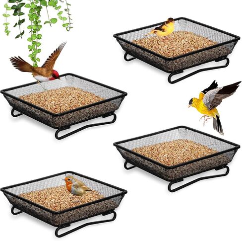 4 PCS RORTER BIRDER TRAY 6.9 × 6.9 × 2.2 بوصة ، صينية بذور منصة معدنية لمغذيات الطيور ، زخرفة ساحة الحديقة الرائعة للطيور البرية حمامة in Saudi Arabia