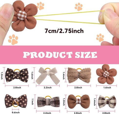 20 PCS Brown Small Dog Bows Cuit Puppy Cog Hair with Rubber Bands Bulk Pet Bowknot Hair Dows Grooming Flower Ball Bowknot Top Cnot لقضاء العطلة اليومية يوركي in Kuwait