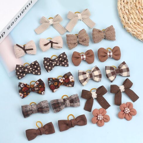 20 PCS Brown Small Dog Bows Cuit Puppy Cog Hair with Rubber Bands Bulk Pet Bowknot Hair Dows Grooming Flower Ball Bowknot Top Cnot لقضاء العطلة اليومية يوركي in Kuwait