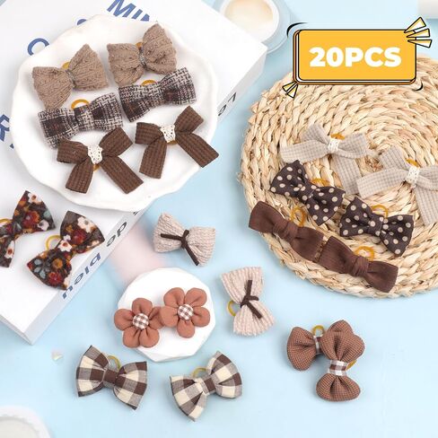 20 PCS Brown Small Dog Bows Cuit Puppy Cog Hair with Rubber Bands Bulk Pet Bowknot Hair Dows Grooming Flower Ball Bowknot Top Cnot لقضاء العطلة اليومية يوركي in Kuwait