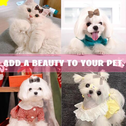 20 PCS Brown Small Dog Bows Cuit Puppy Cog Hair with Rubber Bands Bulk Pet Bowknot Hair Dows Grooming Flower Ball Bowknot Top Cnot لقضاء العطلة اليومية يوركي in Kuwait