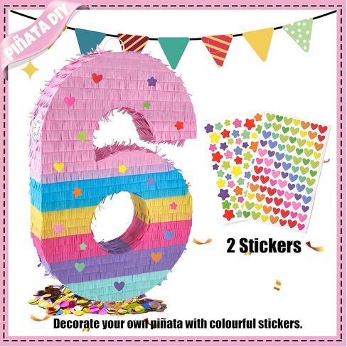 PCFING 20 Inch Number 6 Piñata Rainbow Candy Color with 30 Inch Piñata Stick Blindfold Confetti for Boy Girl Kids Birthday Party Decorations, Anniversary Celebration, Fiesta in Kuwait