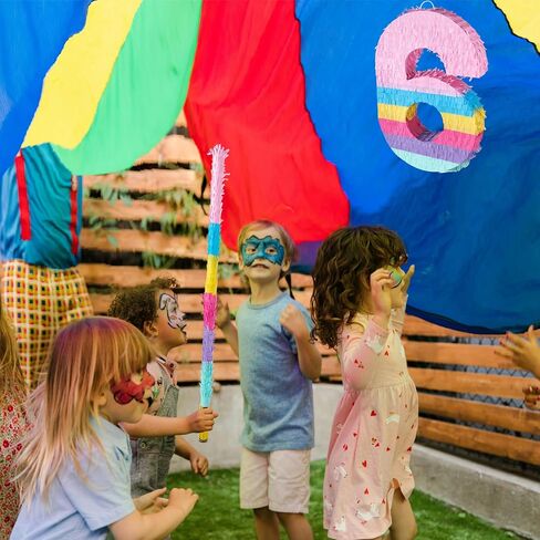 PCFING 20 Inch Number 6 Piñata Rainbow Candy Color with 30 Inch Piñata Stick Blindfold Confetti for Boy Girl Kids Birthday Party Decorations, Anniversary Celebration, Fiesta in Kuwait