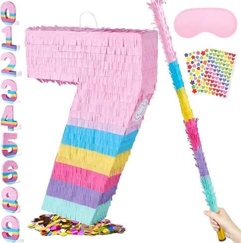 PCFING 20 Inch Number 6 Piñata Rainbow Candy Color with 30 Inch Piñata Stick Blindfold Confetti for Boy Girl Kids Birthday Party Decorations, Anniversary Celebration, Fiesta in Kuwait