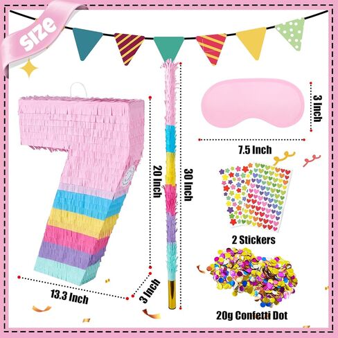 PCFING 20 Inch Number 6 Piñata Rainbow Candy Color with 30 Inch Piñata Stick Blindfold Confetti for Boy Girl Kids Birthday Party Decorations, Anniversary Celebration, Fiesta in Kuwait