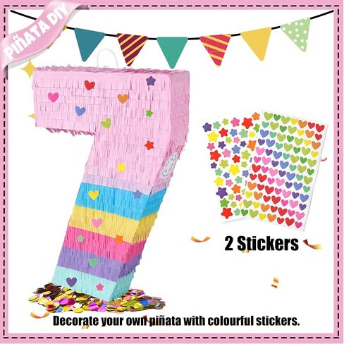 PCFING 20 Inch Number 6 Piñata Rainbow Candy Color with 30 Inch Piñata Stick Blindfold Confetti for Boy Girl Kids Birthday Party Decorations, Anniversary Celebration, Fiesta in Kuwait