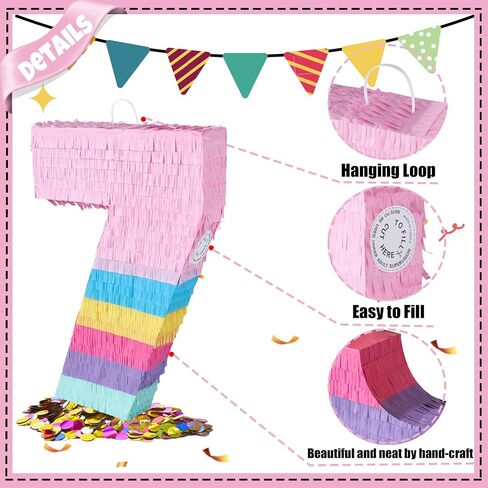 PCFING 20 Inch Number 6 Piñata Rainbow Candy Color with 30 Inch Piñata Stick Blindfold Confetti for Boy Girl Kids Birthday Party Decorations, Anniversary Celebration, Fiesta in Kuwait