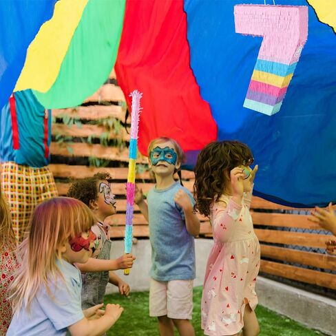 PCFING 20 Inch Number 6 Piñata Rainbow Candy Color with 30 Inch Piñata Stick Blindfold Confetti for Boy Girl Kids Birthday Party Decorations, Anniversary Celebration, Fiesta in Kuwait