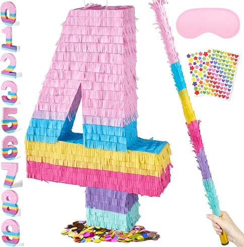 PCFING 20 Inch Number 6 Piñata Rainbow Candy Color with 30 Inch Piñata Stick Blindfold Confetti for Boy Girl Kids Birthday Party Decorations, Anniversary Celebration, Fiesta in Kuwait