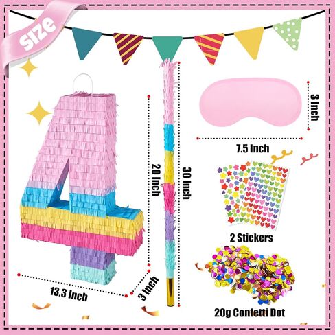 PCFING 20 Inch Number 6 Piñata Rainbow Candy Color with 30 Inch Piñata Stick Blindfold Confetti for Boy Girl Kids Birthday Party Decorations, Anniversary Celebration, Fiesta in Kuwait