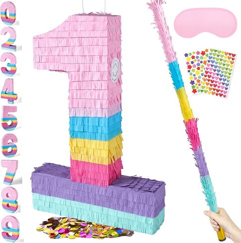 PCFING 20 بوصة رقم 6 Piñata Rainbow Candy Color مع 30 بوصة Piñata عصا عصا عصبت لطفلة الصبي زخارف حفلة عيد ميلاد ، احتفال الذكرى ، العيد in Kuwait