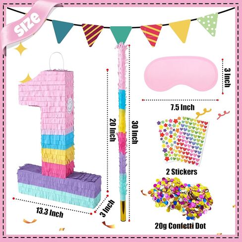 PCFING 20 بوصة رقم 6 Piñata Rainbow Candy Color مع 30 بوصة Piñata عصا عصا عصبت لطفلة الصبي زخارف حفلة عيد ميلاد ، احتفال الذكرى ، العيد in Kuwait