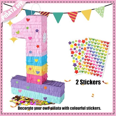 PCFING 20 بوصة رقم 6 Piñata Rainbow Candy Color مع 30 بوصة Piñata عصا عصا عصبت لطفلة الصبي زخارف حفلة عيد ميلاد ، احتفال الذكرى ، العيد in Kuwait