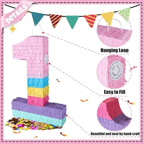 PCFING 20 بوصة رقم 6 Piñata Rainbow Candy Color مع 30 بوصة Piñata عصا عصا عصبت لطفلة الصبي زخارف حفلة عيد ميلاد ، احتفال الذكرى ، العيد in Kuwait