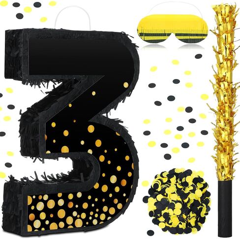 Poen Pinata for Birthday Party Decorations Black Gold Pinata with Blindfold Stick Confetti and Eye Mask for Party Supply Anniversary Baby Shower Retirement Supplies(Number 5) in Saudi Arabia
