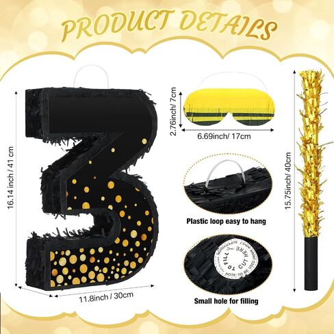 Poen Pinata for Birthday Party Decorations Black Gold Pinata with Blindfold Stick Confetti and Eye Mask for Party Supply Anniversary Baby Shower Retirement Supplies(Number 5) in Saudi Arabia