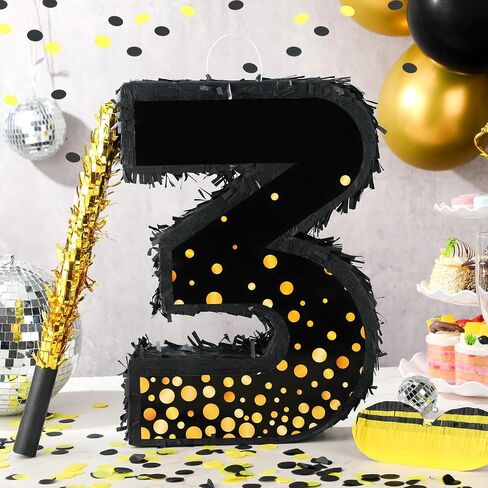 Poen Pinata for Birthday Party Decorations Black Gold Pinata with Blindfold Stick Confetti and Eye Mask for Party Supply Anniversary Baby Shower Retirement Supplies(Number 5) in Saudi Arabia
