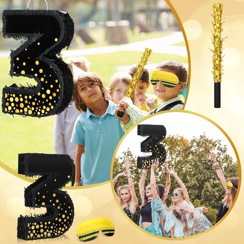 Poen Pinata for Birthday Party Decorations Black Gold Pinata with Blindfold Stick Confetti and Eye Mask for Party Supply Anniversary Baby Shower Retirement Supplies(Number 5) in Saudi Arabia
