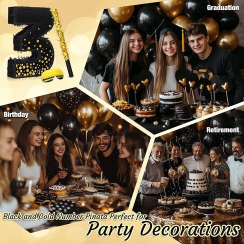 Poen Pinata for Birthday Party Decorations Black Gold Pinata with Blindfold Stick Confetti and Eye Mask for Party Supply Anniversary Baby Shower Retirement Supplies(Number 5) in Saudi Arabia