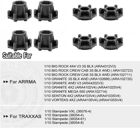 GLOBACT 14mm Hex Adapter Replaceable Hex for ARRMA Big Rock Granite SENTON VORTEKS 3S TRAXXAS Slash Stampede MX28 Tires 2.8" 1/10 RC Truck Tires and Wheels Replacement Parts (Black) in Saudi Arabia