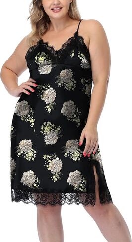 ABC-STAR Women's Plus Size Satin Slip Nightgown Lace Chemise Lingeries Sexy Slit Negligees Sleepwear in Kuwait