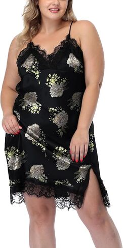 ABC-STAR Women's Plus Size Satin Slip Nightgown Lace Chemise Lingeries Sexy Slit Negligees Sleepwear in Kuwait
