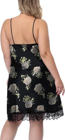 ABC-STAR Women's Plus Size Satin Slip Nightgown Lace Chemise Lingeries Sexy Slit Negligees Sleepwear in Kuwait