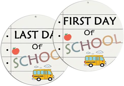 My School First and Last Day of School Board - Double Sided Wooden Sign for Preschool, Kindergarten, Elementary, My First Day & Last Day Board, Reusable 8x8 Wood Chalkboard (Equipped with Twine) in Saudi Arabia
