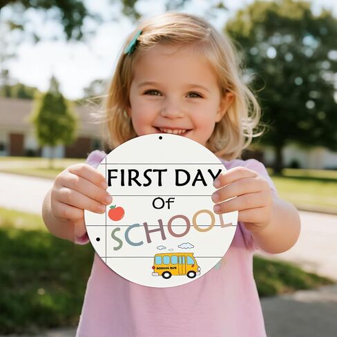 My School First and Last Day of School Board - Double Sided Wooden Sign for Preschool, Kindergarten, Elementary, My First Day & Last Day Board, Reusable 8x8 Wood Chalkboard (Equipped with Twine) in Saudi Arabia