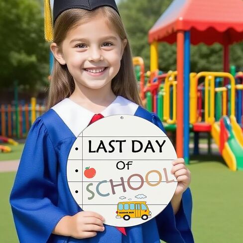 My School First and Last Day of School Board - Double Sided Wooden Sign for Preschool, Kindergarten, Elementary, My First Day & Last Day Board, Reusable 8x8 Wood Chalkboard (Equipped with Twine) in Saudi Arabia