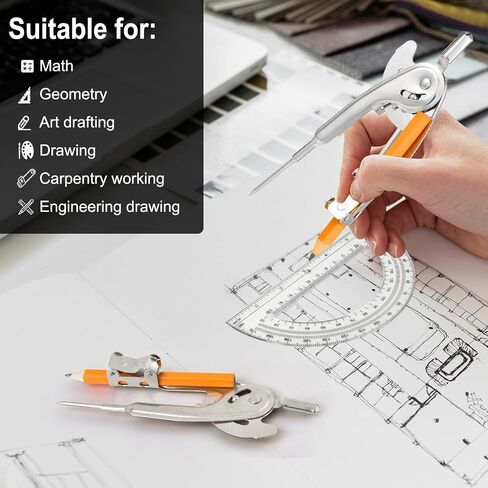 2 مجموعة أدوات هندسة الحزمة ، بوصلة الرياضيات للهندسة ومجموعة المنقذ 6 بوصة تشمل البوصلة المعدنية مع قلم رصاص ومنقلة بلاستيكية شفافة لمكتب الطالب in Saudi Arabia