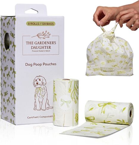 Gardener’s Daughter Poop Bags – 120 Count | Elegant White with Green Ribbon Print | Leak-Proof, Earth-Friendly Waste Bags for Dogs, Cats| Fits Standard Dispensers in Saudi Arabia