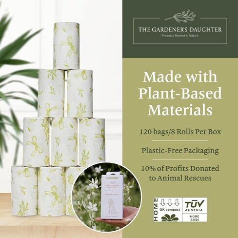 Gardener’s Daughter Poop Bags – 120 Count | Elegant White with Green Ribbon Print | Leak-Proof, Earth-Friendly Waste Bags for Dogs, Cats| Fits Standard Dispensers in Saudi Arabia