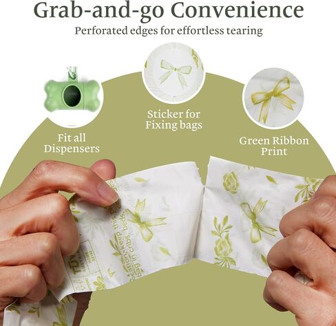 Gardener’s Daughter Poop Bags – 120 Count | Elegant White with Green Ribbon Print | Leak-Proof, Earth-Friendly Waste Bags for Dogs, Cats| Fits Standard Dispensers in Saudi Arabia