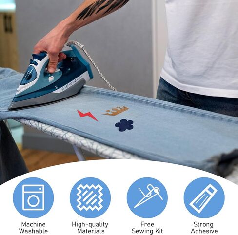 12Pcs Fabric Repair Patches, Iron-on Patches Inside & Outside for Jeans Clothing, Premium Quality Patches with Strongest Glue, Size 3" by 4-1/4" (7.5 cm x 10.5 cm) Mix Colors 6 in Kuwait