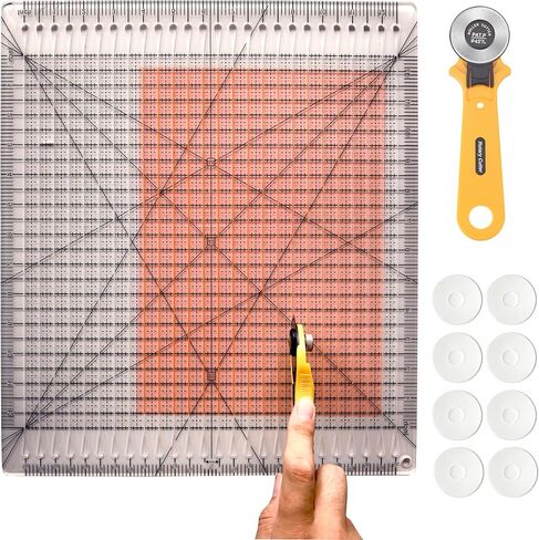 Square Slotted Quilting Ruler with Rotary Cutter12.5 * 12.5" Clear Acrylic Ruler for Precise Fabric Cutting|Quilting Rulers & Sewing Rulers|Non-Slip Pads in Saudi Arabia