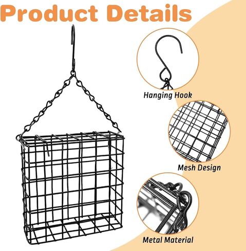 Pinvnby 3 PCS Suet Bird Feeder Metal Black Tuet Leachers for Outsiding Hanging Bild Bird Teeder مع سعة كعكة شحم سلسلة خطاف لبطولة ساحة الحديقة in Saudi Arabia