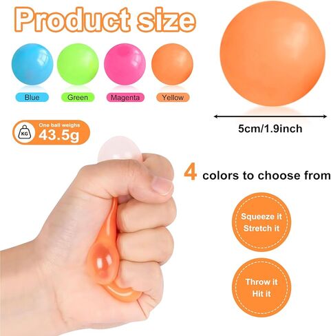 4 Pcs Glowing Sticky Balls, Squishy Stress Ball, Stress Relieving Glow in The Dark Toys Stick to The Wall, Squeeze Toys for Adults Kids for Birthday Gift, Party Favors & Prizes in Saudi Arabia
