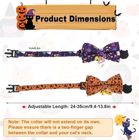 2pcs Halloween Cat Cat with Bow Tie & Bell ، Flowaway Fall Fall Spooky Hitten Powtie for small kitty and dogs festive pet escorby (Pumpkin & Ghost Pattern) in Kuwait