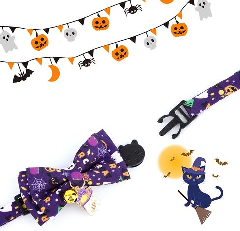2pcs Halloween Cat Cat with Bow Tie & Bell ، Flowaway Fall Fall Spooky Hitten Powtie for small kitty and dogs festive pet escorby (Pumpkin & Ghost Pattern) in Kuwait