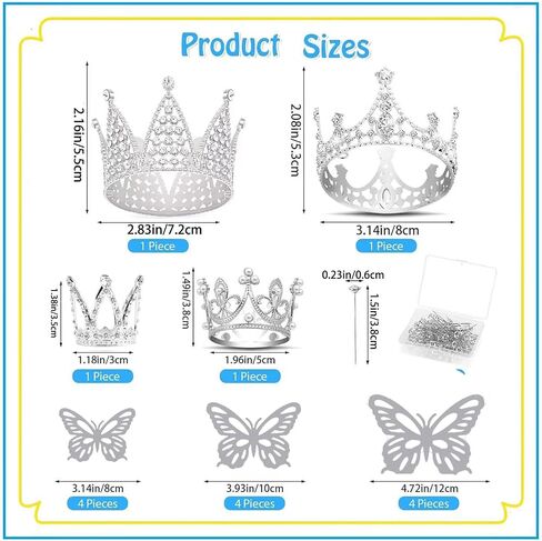 Flower Bouquet Accessories Including 4Pcs Crown Cake Topper Mini Tiara,12 Butterfly Decorations and 50Pcs Bouquet Pins for Birthday Wedding in Saudi Arabia