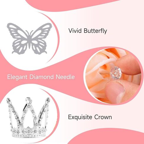 Flower Bouquet Accessories Including 4Pcs Crown Cake Topper Mini Tiara,12 Butterfly Decorations and 50Pcs Bouquet Pins for Birthday Wedding in Saudi Arabia