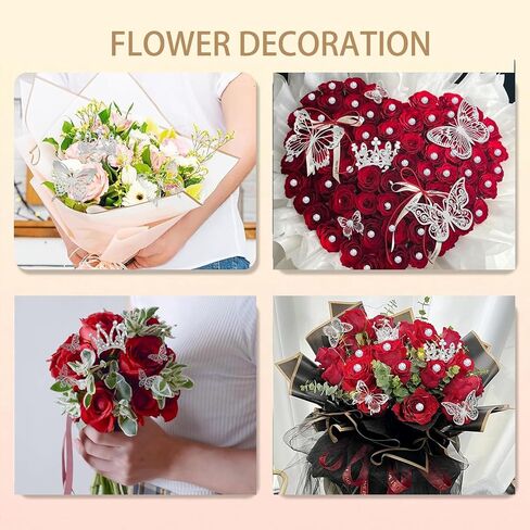 Flower Bouquet Accessories Including 4Pcs Crown Cake Topper Mini Tiara,12 Butterfly Decorations and 50Pcs Bouquet Pins for Birthday Wedding in Saudi Arabia