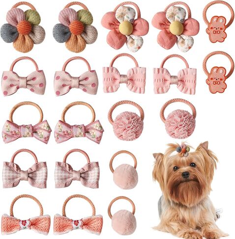 20 Pcs Small Dog Hair Bows with Rubber Bands,Cute Puppy Dog Small Bowknot Hair Bows,Mix Handmade Pet Grooming Flower Ball Bows for Small Dogs -Hair Accessories & Costume Decor (Pink) in Saudi Arabia