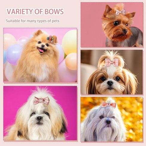 20 Pcs Small Dog Hair Bows with Rubber Bands,Cute Puppy Dog Small Bowknot Hair Bows,Mix Handmade Pet Grooming Flower Ball Bows for Small Dogs -Hair Accessories & Costume Decor (Pink) in Saudi Arabia