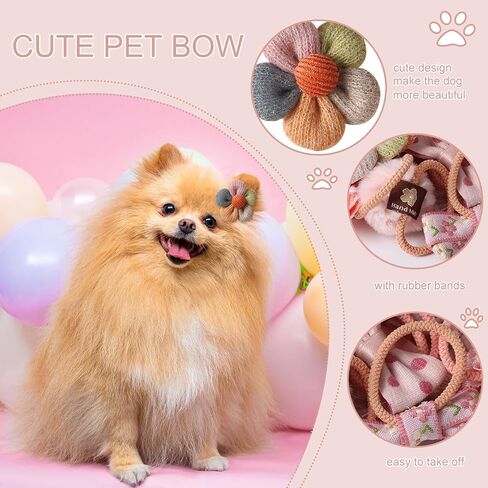 20 Pcs Small Dog Hair Bows with Rubber Bands,Cute Puppy Dog Small Bowknot Hair Bows,Mix Handmade Pet Grooming Flower Ball Bows for Small Dogs -Hair Accessories & Costume Decor (Pink) in Saudi Arabia