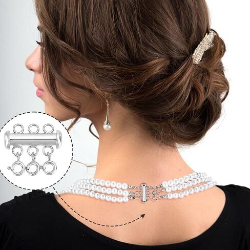 ADHANDMaker 925 Sterling Silver Silver Neterlace Lock Clasp ، 3-Strand Multi Netlace Clasp ، سلسلة حبات فاصل الطبقات لمشابك المجوهرات سوار سوار موسع ، بلاتينيوم ، بلاتينيوم in Kuwait