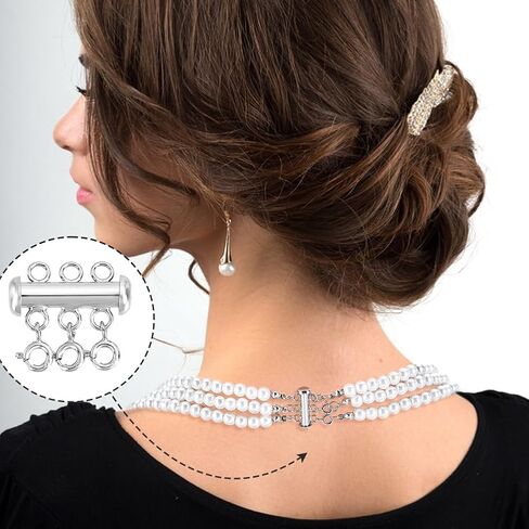 ADHANDMaker 925 Sterling Silver Silver Neterlace Lock Clasp ، 3-Strand Multi Netlace Clasp ، سلسلة حبات فاصل الطبقات لمشابك المجوهرات سوار سوار موسع ، بلاتينيوم ، بلاتينيوم in Kuwait