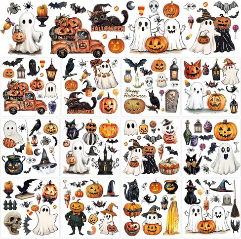 Whaline 12 Sheets Halloween Rub on Transfer for Crafts Pumpkin Ghost Black Cat Rub on Transfer Stickers Vintage Furniture Decals for DIY Crafts, 5.5 x 5.5 Inch in Saudi Arabia